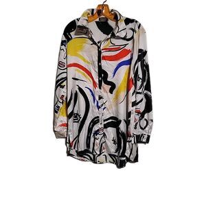 Lulumari Face Print Abstract Maximalist Button Down Shirt - Size L